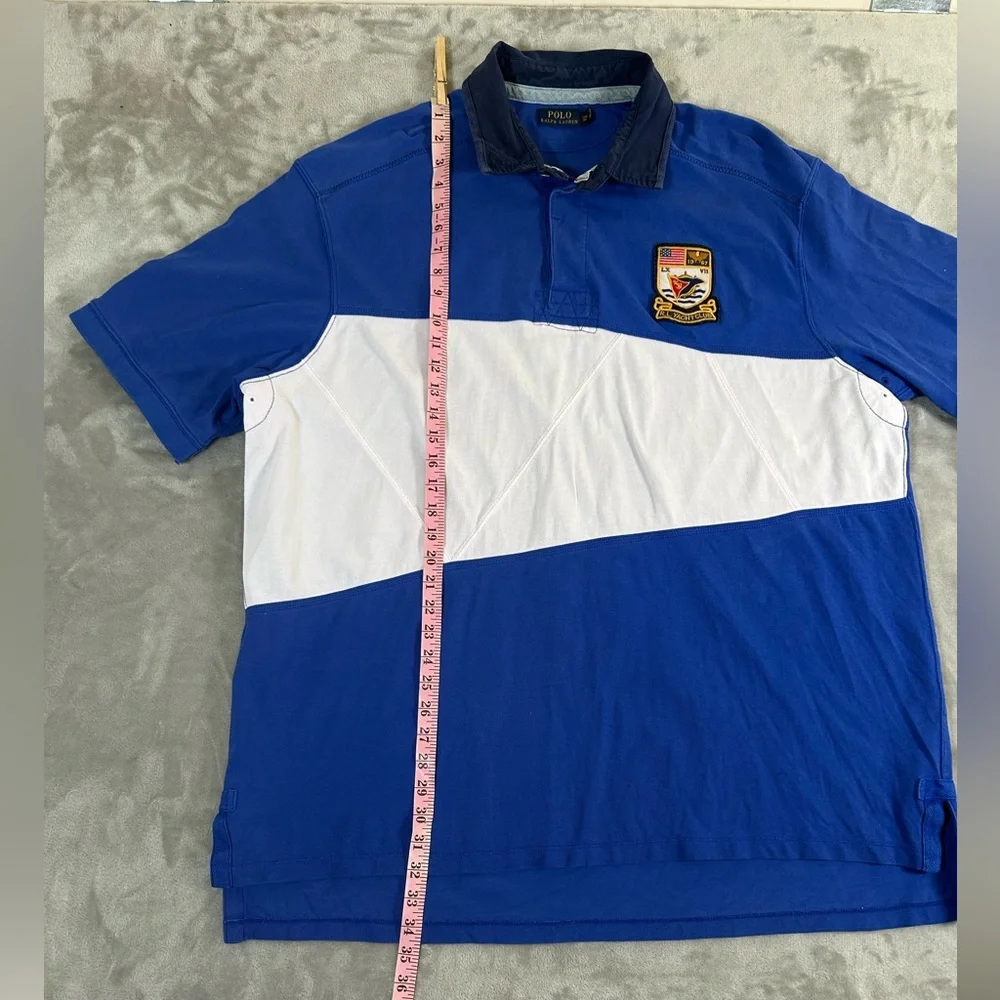 Polo Ralph Lauren nautical rugby blue white polo shirt with crest logo - Picture 7 of 15